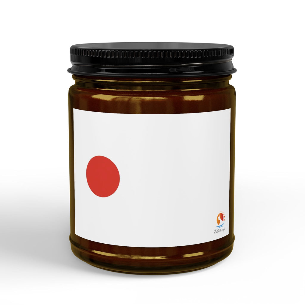 Minimalist Soy Candle (4oz & 9oz) — Amber Jar with Black Lid, Clean Red Dot Design, Scented Home & Gift