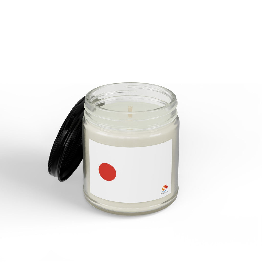 Minimalist Soy Candle (4oz & 9oz) — Amber Jar with Black Lid, Clean Red Dot Design, Scented Home & Gift