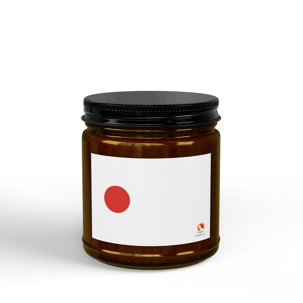 Minimalist Soy Candle (4oz & 9oz) — Amber Jar with Black Lid, Clean Red Dot Design, Scented Home & Gift