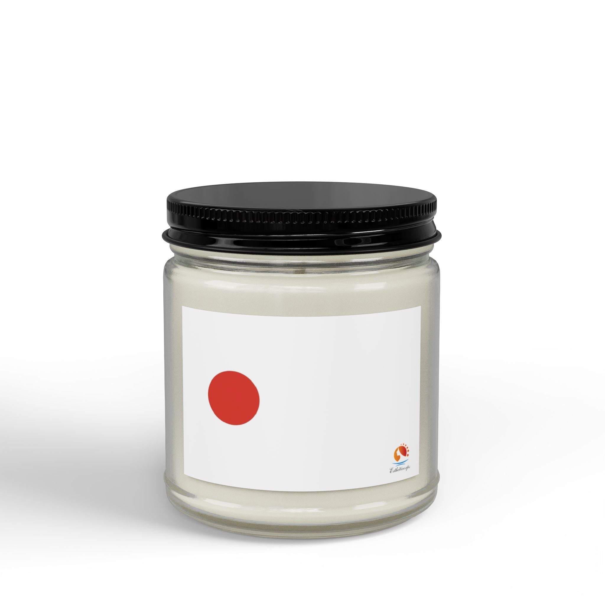 Minimalist Soy Candle (4oz & 9oz) — Amber Jar with Black Lid, Clean Red Dot Design, Scented Home & Gift