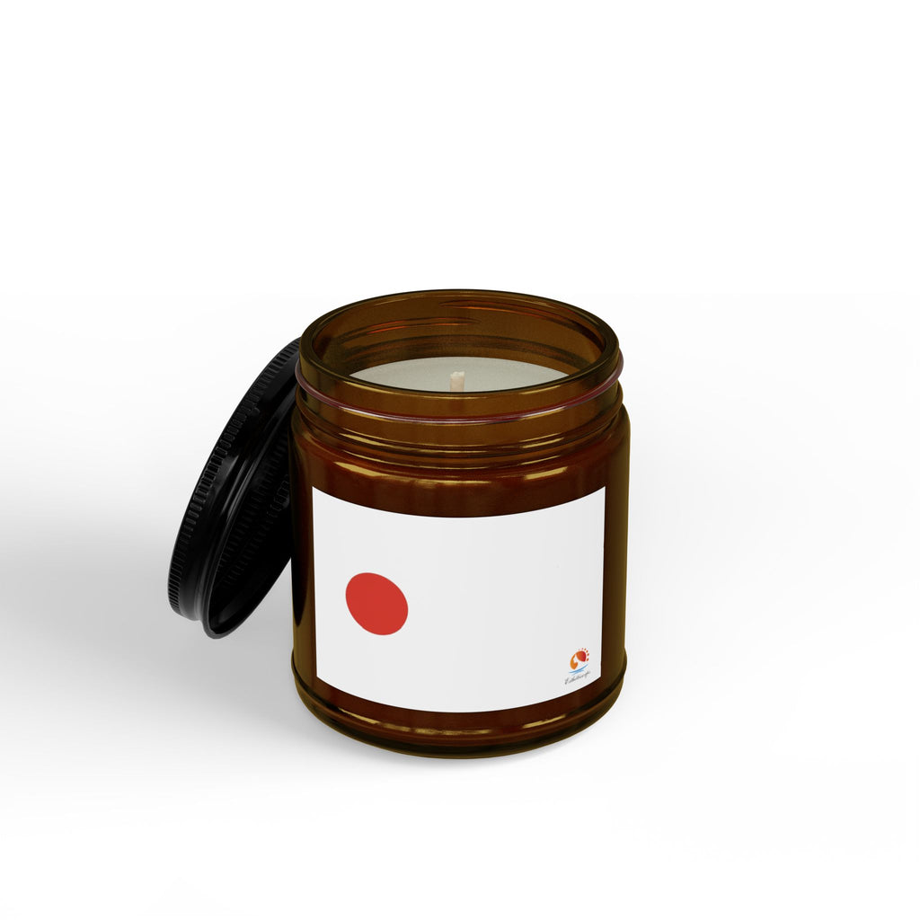 Minimalist Soy Candle (4oz & 9oz) — Amber Jar with Black Lid, Clean Red Dot Design, Scented Home & Gift