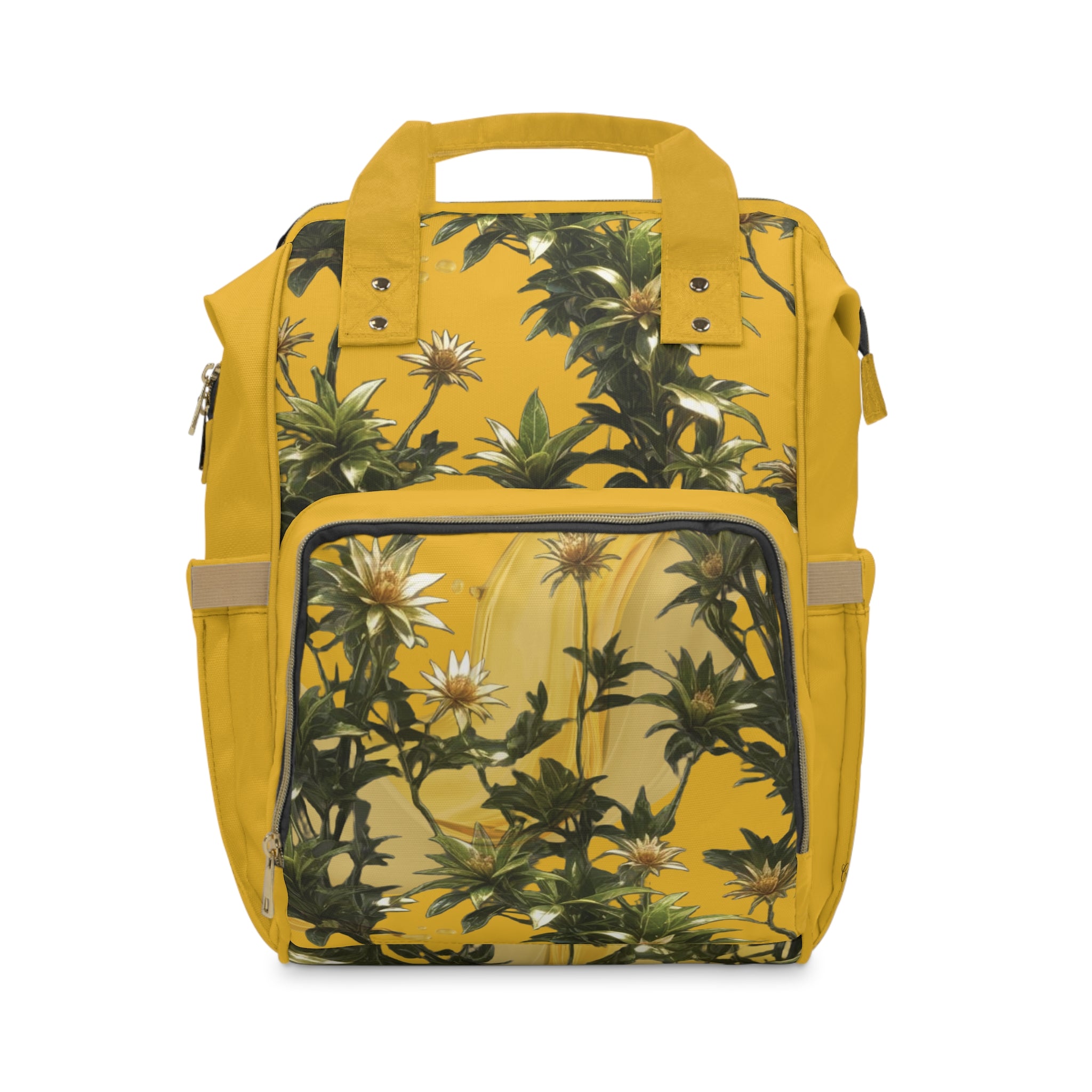 Floral Yellow Diaper Backpack — Multifunctional Baby Backpack with Daisy Print