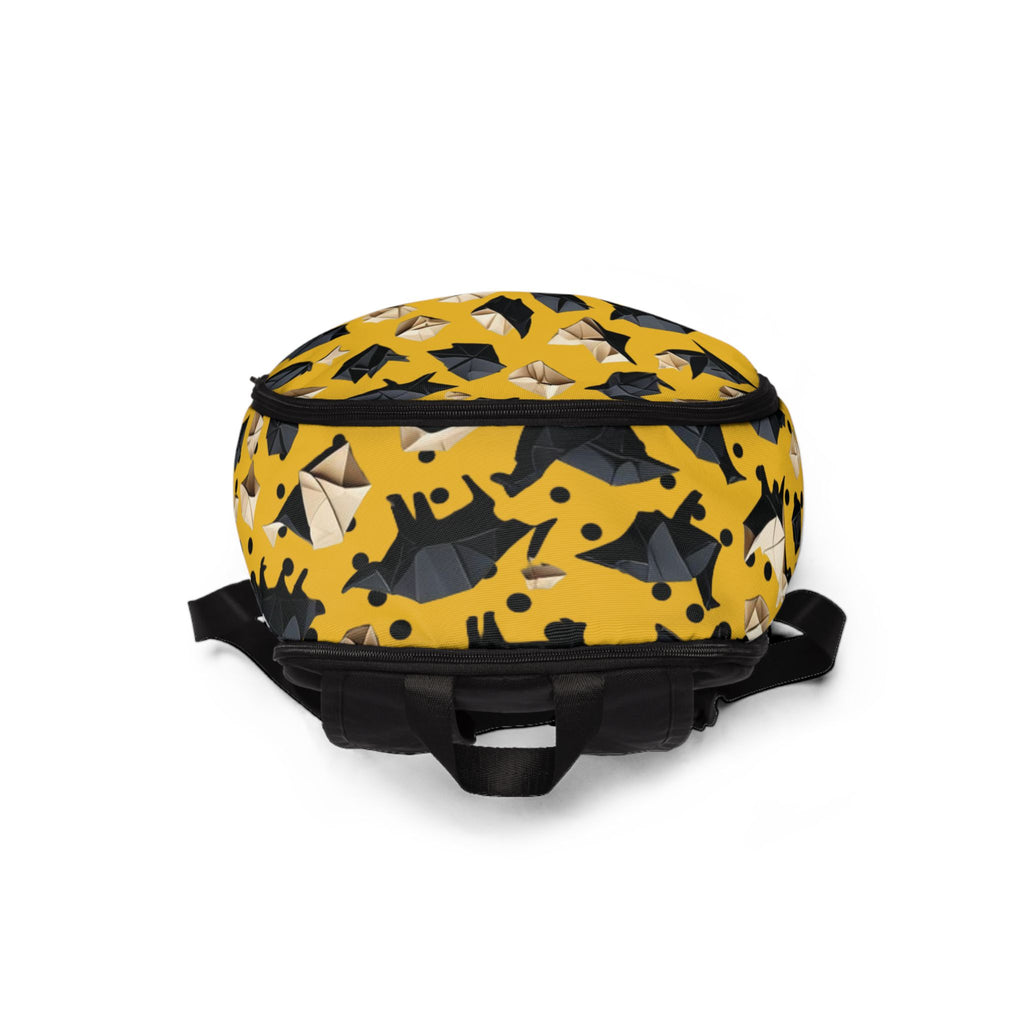 Origami Animals Pattern Backpack | Yellow Canvas Animal Print
