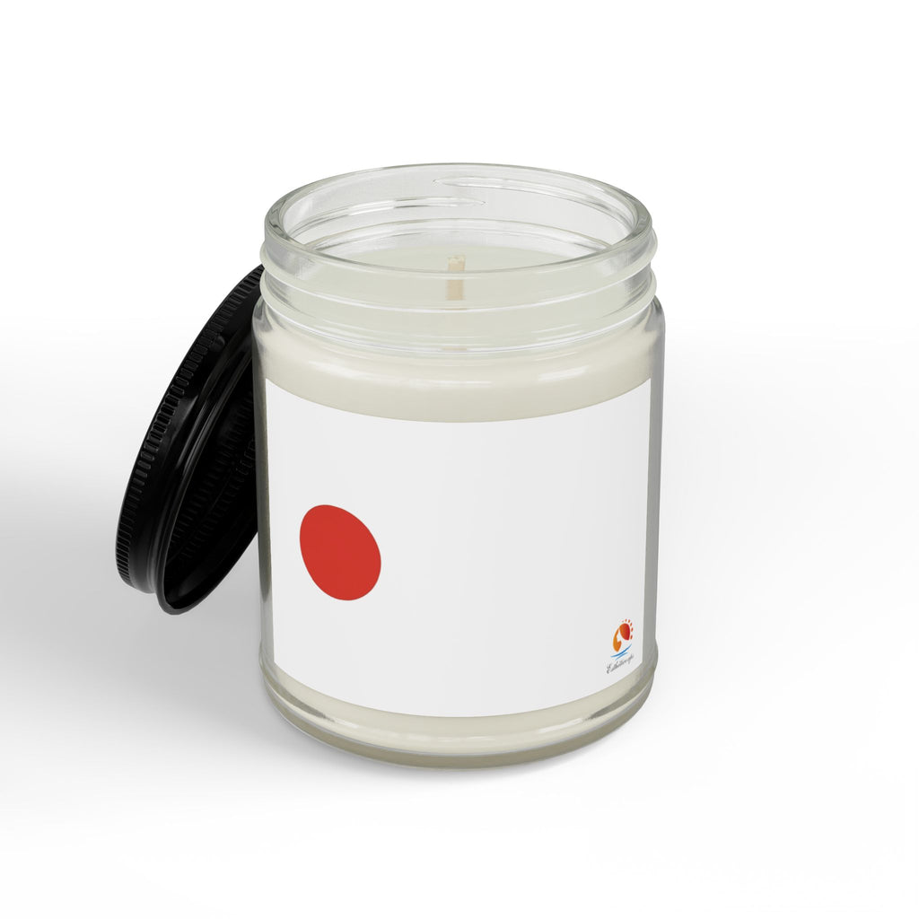 Minimalist Soy Candle (4oz & 9oz) — Amber Jar with Black Lid, Clean Red Dot Design, Scented Home & Gift