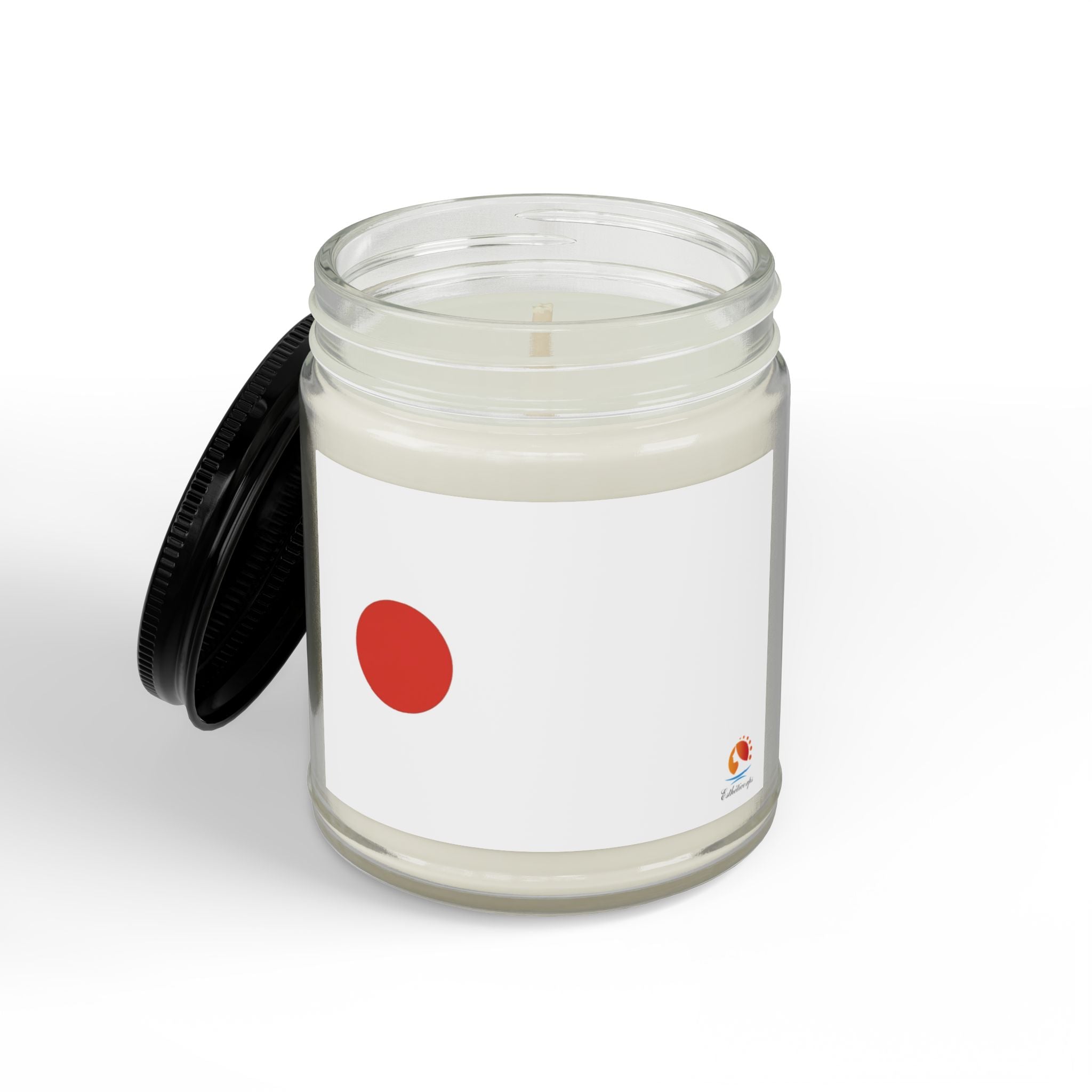 Minimalist Soy Candle (4oz & 9oz) — Amber Jar with Black Lid, Clean Red Dot Design, Scented Home & Gift