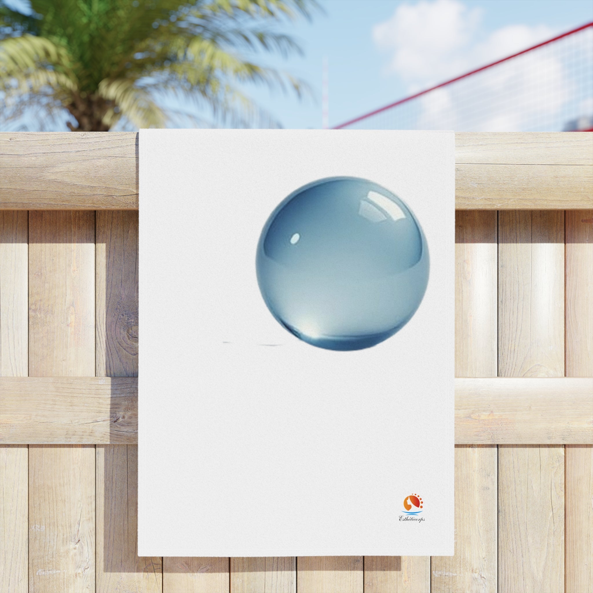 Blue Water Droplet Beach Towel — Minimal Ocean Bubble Design