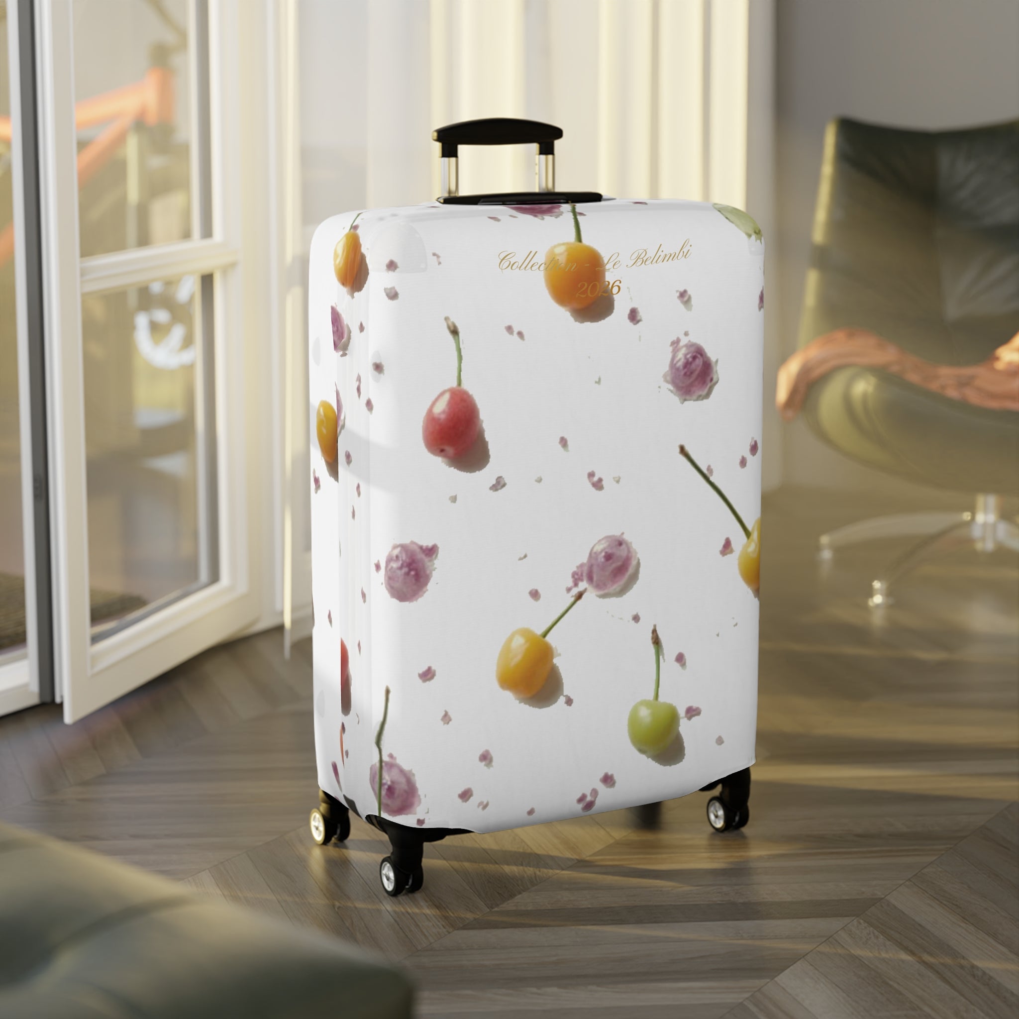 Cherry Splash Luggage Cover — Floral Fruit Travel Protector