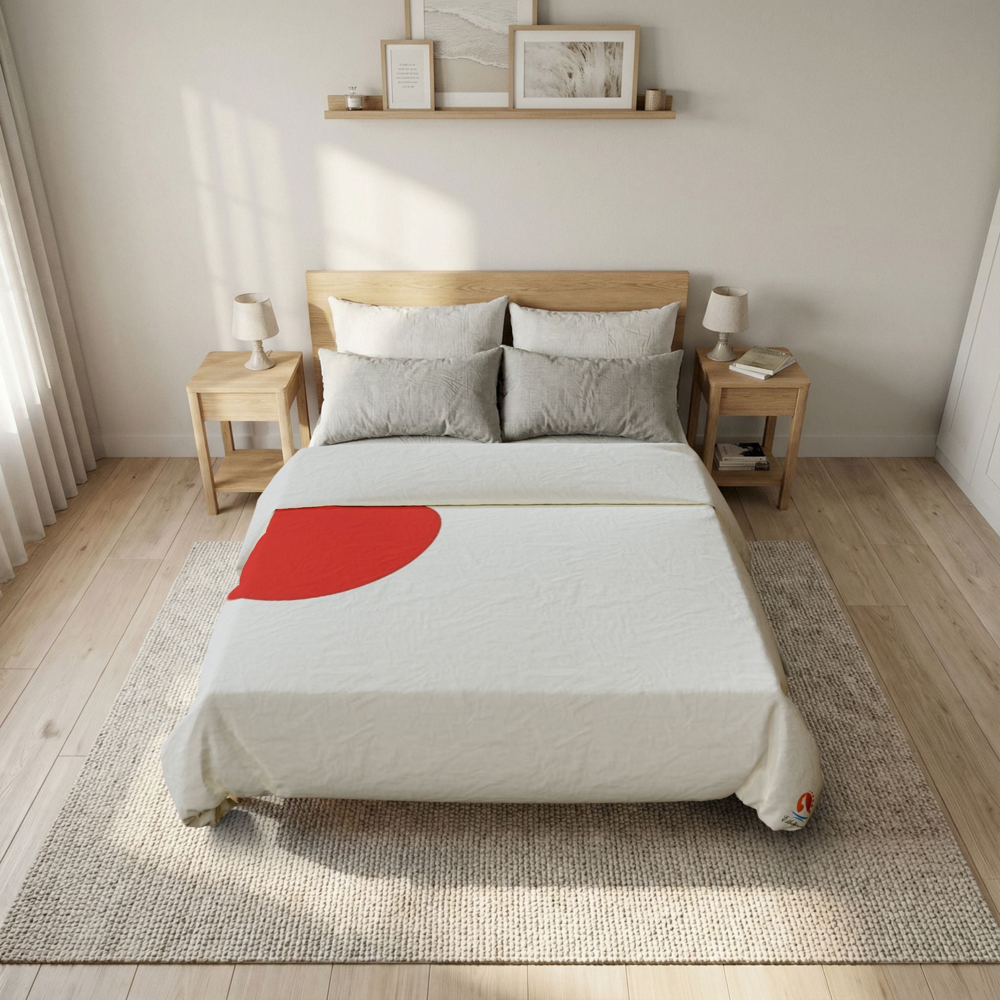 Minimal Red Sun Cotton Duvet Cover — Modern Japanese-Inspired Bedding