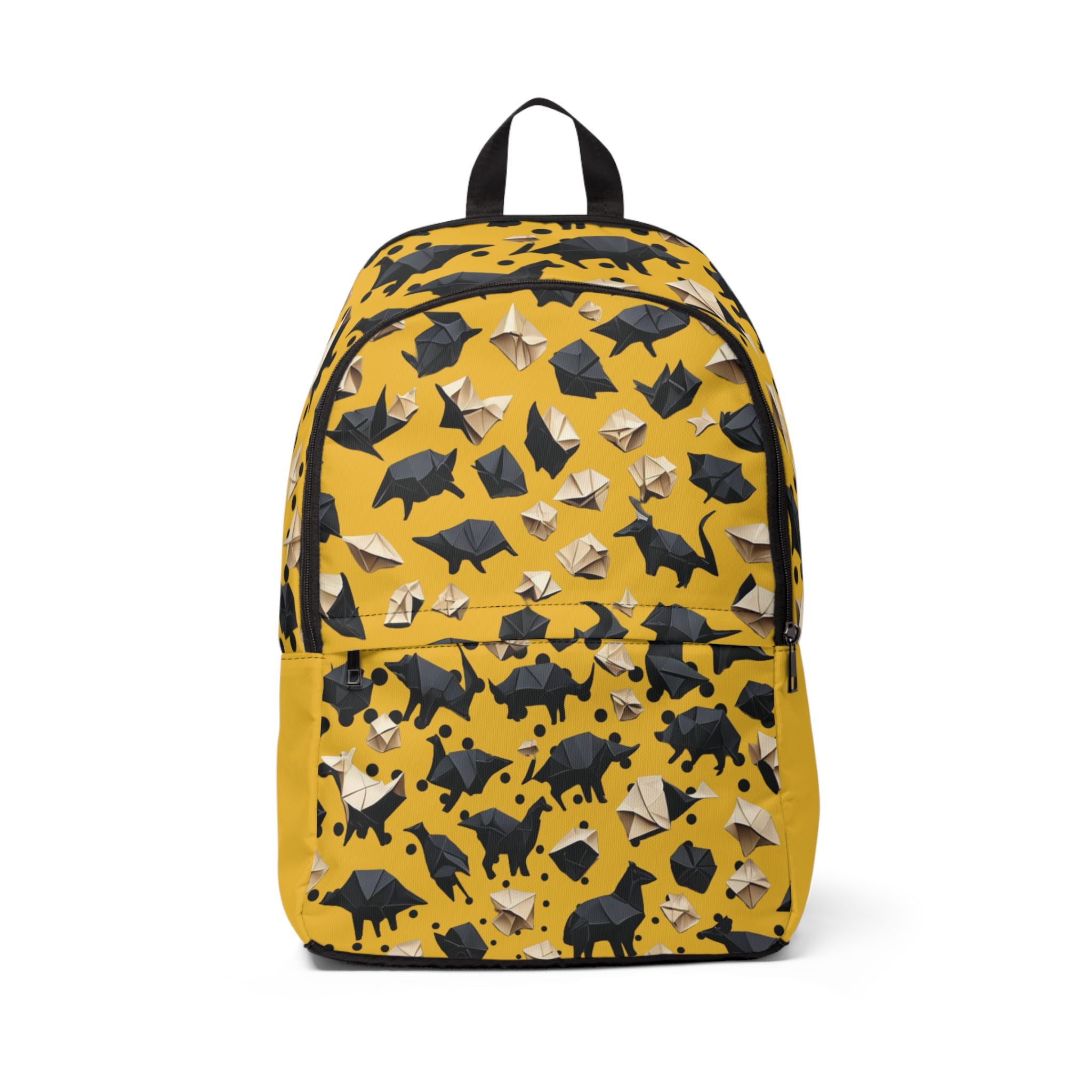 Origami Animals Pattern Backpack | Yellow Canvas Animal Print